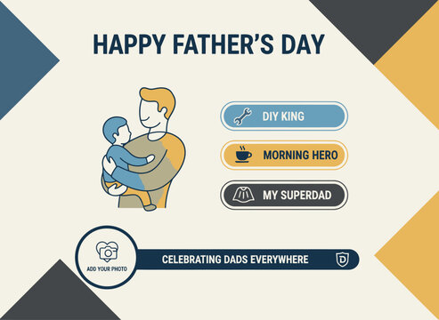 Father holds baby on Fathers Day morning in a celebratory scene