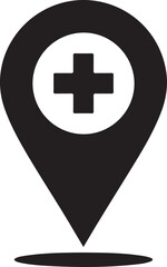 Fototapeta premium A medical location pin icon with a cross symbol on a white background