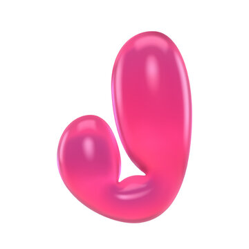 Glossy pink gummy letter J with shiny rounded 3D form