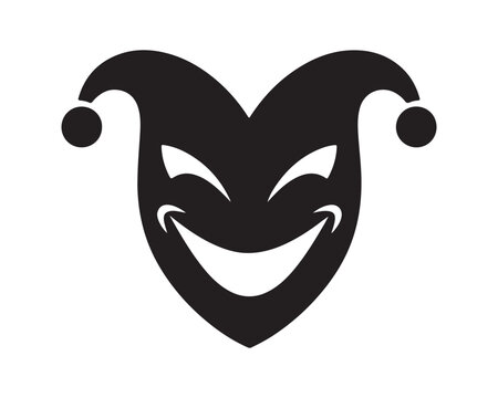 April Fool jester prank mask silhouette vector on white background for mischief and comedy design