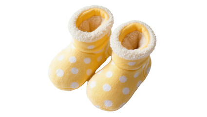 Soft and adorable yellow polka dot baby booties with cozy fleece lining for infants © Federica