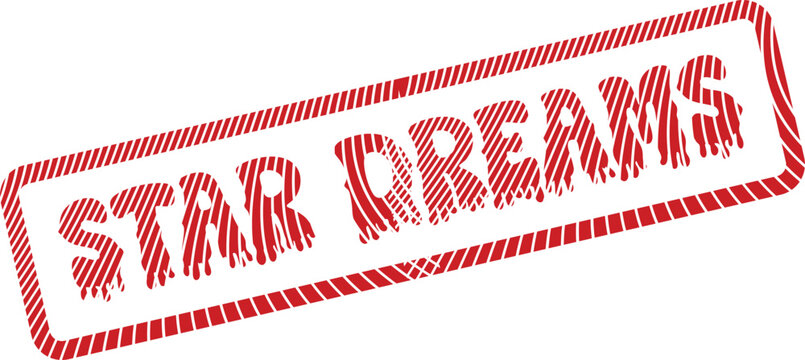 A red distressed rubber stamp featuring the words Star Dreams with a textured border