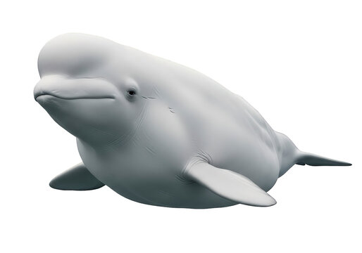 A large gray dolphin swimming isolated on transparent background with a friendly expression on its face