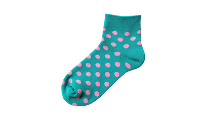Vibrant single teal sock adorned with cheerful pink polka dots, a fun and colorful accessory © Federica