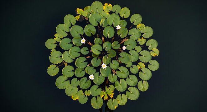 Stunning Green Lotus Leaves and Pink Lotus Flowers Floating on Calm Dark Lake Water, Vivid Colors, Sharp Detail, Scenic Nature Photography, Beautiful Nature Wallpaper Background
