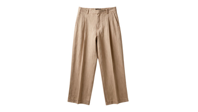 Stylish beige linen wide-leg pleated trousers classic fashion for comfortable casual wear