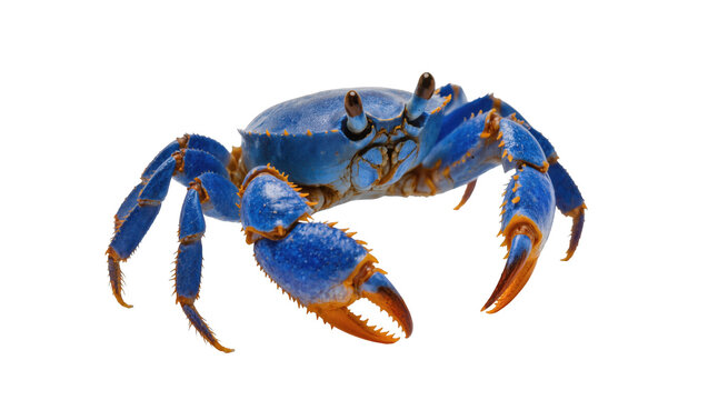 Vibrant blue crab with striking orange claws, a beautiful marine crustacean creature