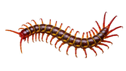 Fototapeta premium Vivid close-up of a fearsome centipede with segmented body and many legs in motion