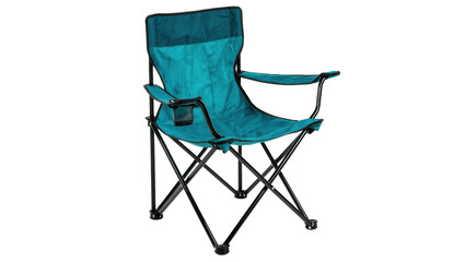 Portable teal folding camping chair with armrests and cup holder for outdoor adventures