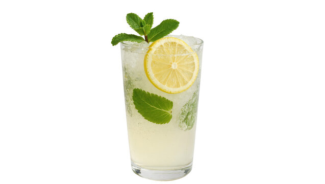 Zesty lemonade or mojito drink with ice, fresh mint, and a bright lemon slice garnish
