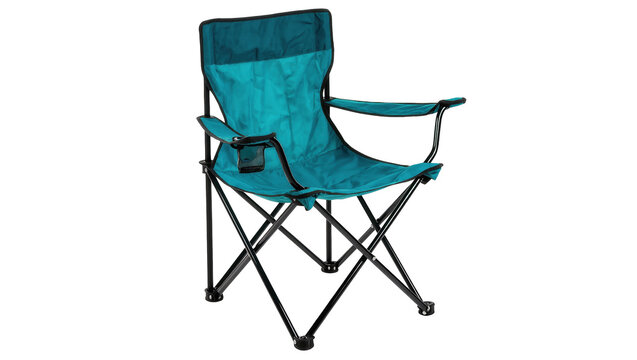 Portable teal folding camping chair with armrests and cup holder for outdoor adventures