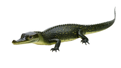 Fototapeta premium Young Spectacled Caiman or Alligator side view, wild crocodilian with detailed scales