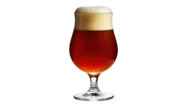 Delicious and refreshing amber ale beer with creamy foam in a classic tulip glass