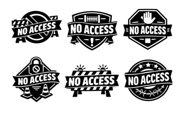 Obraz premium No access signs set with stop hand, barrier, cones, padlock, warning, and restricted symbols