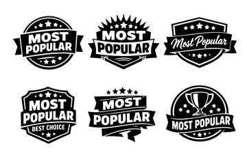 Obraz premium Collection of most popular badges and emblems in black and white, indicating best choice, top rating, and premium quality