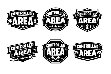Fototapeta premium Set of controlled area security badges monitoring restricted access and private zones with protection symbols