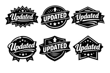 Obraz premium Collection of updated sign badges and labels, different shapes and styles for version changes or new content