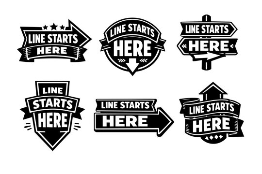 Line starts here banner signs and arrow templates indicating a queue point or starting position