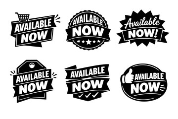 Obraz premium Available now badges, labels, and stickers collection for promotional shopping retail sales