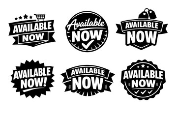 Fototapeta premium Available now banner sticker collection for online shopping and ecommerce promotional sales tags label set