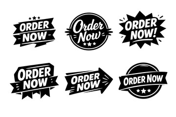 Obraz premium Order now vector badges and labels set promoting online shopping, e-commerce, and retail promotions