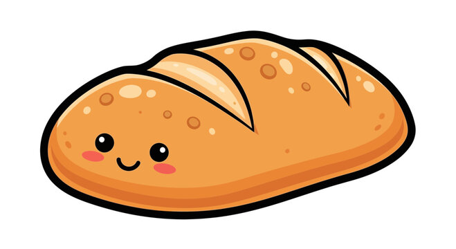 Cute cartoon bread loaf with happy face
