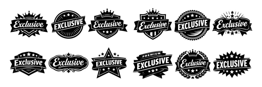 Exclusive product labels collection with premium badges, quality emblems, and vintage limited edition stamps