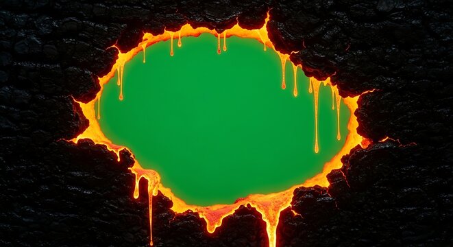 Vibrant green flame on dark background.