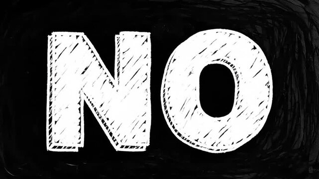 Hand‑drawn NO doodle word animation &ndash; 4K looping text with morphing zigzag patterns and cycling neon backgrounds plus white‑on‑black matte version for luma key

