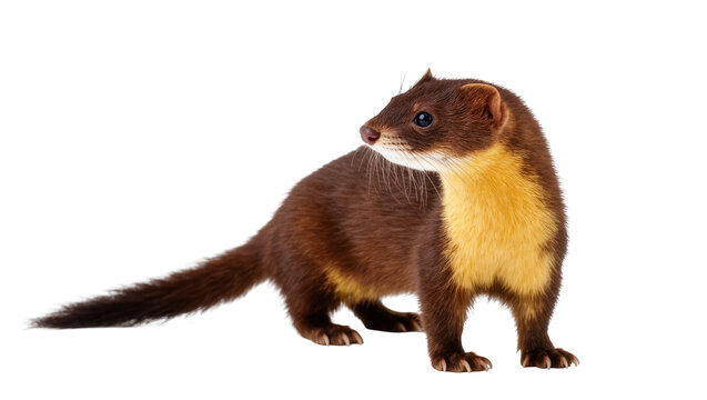 Alert and agile weasel displaying its beautiful brown and vibrant yellow fur in natural pose