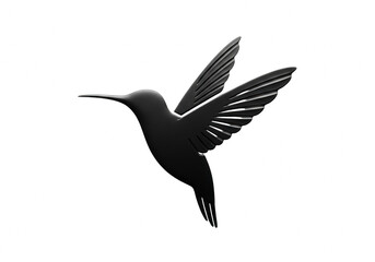 Obraz premium Black silhouette of a hummingbird in flight isolated on transparent background with outstretched wings and long beak