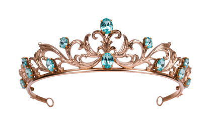 Elegant gold tiara with sparkling blue gemstones, a symbol of royalty and celebration © Natasha