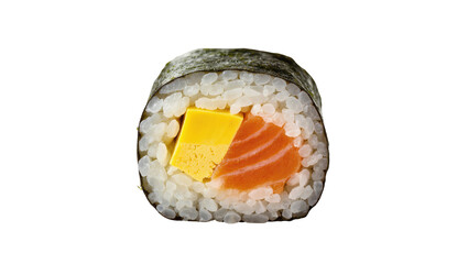 Delicious single salmon and tamagoyaki sushi roll, fresh traditional Japanese cuisine food © Natasha