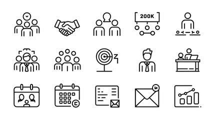 Fototapeta premium Modern Teamwork & Business Communication Line Icon Set Collaboration, Meeting, Workflow UI Pack