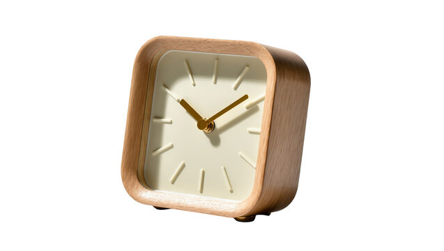 Stylish modern square table clock with natural wooden frame and elegant golden hands