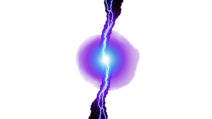 Powerful blue lightning bolt striking through a glowing purple energy orb, abstract concept © Stefan