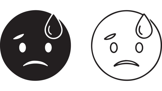 Worried face icon with sweat drops