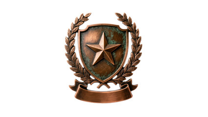 Ornate aged bronze shield emblem featuring a prominent star and detailed laurel wreath © Sindre