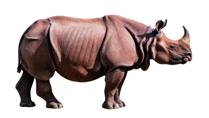 Fototapeta premium Powerful African rhinoceros with thick, wrinkled skin and impressive horn standing majestically