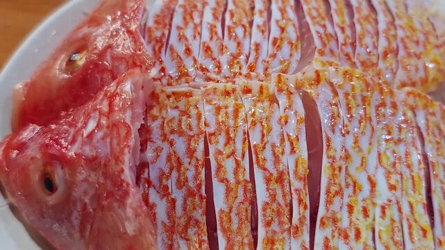 Fresh red snapper on a plate.
