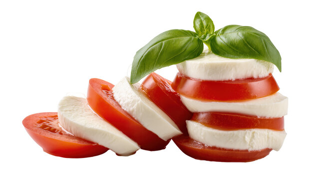 Stacked Caprese salad, fresh tomatoes, mozzarella cheese, and fragrant basil leaves.