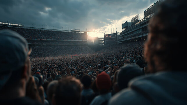 Stadium crowd at sunset