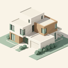 Fototapeta premium Modern two-story house with green accents.