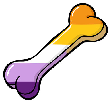 Cartoon bone illustration featuring the nonbinary pride flag colors, for graphic design, pets, and symbolism