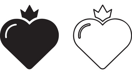 Obraz premium Heart icon with crown outline with transparent background