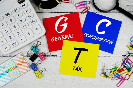 GCT General Consumption Tax text phrase of business and financial concept