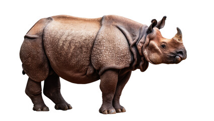 Fototapeta premium Magnificent Indian rhinoceros stands proudly in profile, highlighting its unique skin and horn