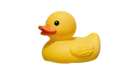 Classic bright yellow rubber duck with orange beak, a cheerful children's toy for bath time fun © Ryan