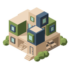 Fototapeta premium A 3D isometric illustration of a modern house.