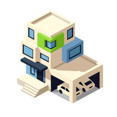 Fototapeta premium A 3D isometric illustration of a modern house with a garage.